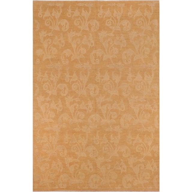 1990s Transitional Sun Faded Light Brown/Tan Hand Knotted Wool Rug - 9'10" X 13'10" For Sale - Image 10 of 10