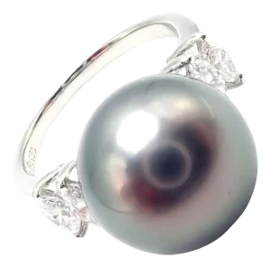 Mikimoto Large Tahitian Pearl Diamond Platinum Ring