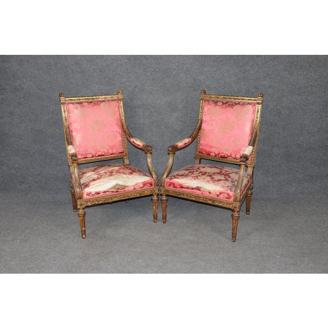 Fine Quality Giltwood Pair of Antique French Louis XVI Armchairs For Sale - Image 4 of 9