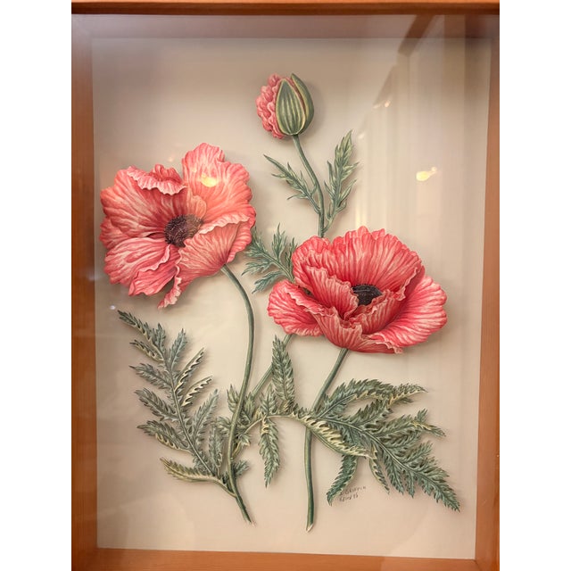 Wood Vintage Signed 1998 I. Griffin Dimensional Botanical Poppy Relief – Framed Shadowbox Wall Sculpture For Sale - Image 7 of 7