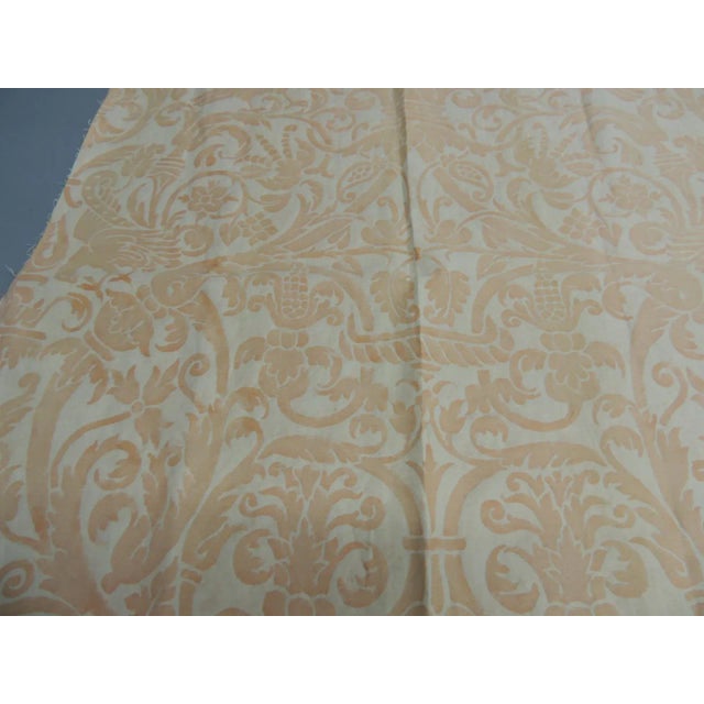 Vintage Peach on White Fortuny "Uccelli" Fabric Fragment Ideal for pillows or upholstery. LAST PANEL IN OUR INVENTORY....