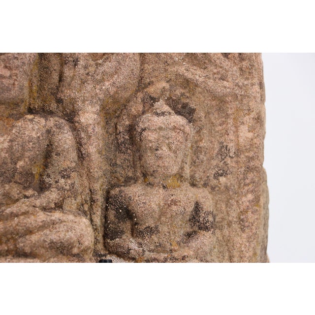 19th Century Large Buddha Votive Plaque, Sandstone on Metal Stand, India For Sale - Image 16 of 17