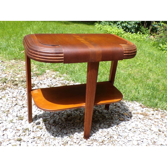 Vintage Art Deco Waterfall End Table Demilune Tripod Stand For Sale - Image 12 of 16