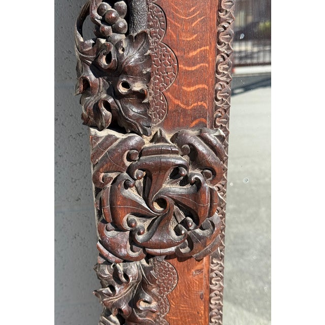 Large Antique Hand-Carved Oak Black Forest Style Figural Wall Mirror For Sale - Image 11 of 18