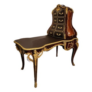 Grand Louis XV Style Writing Desk – 8 Drawers, Gilt Bronze & Gold Leaf Details, François Linke Inspired For Sale