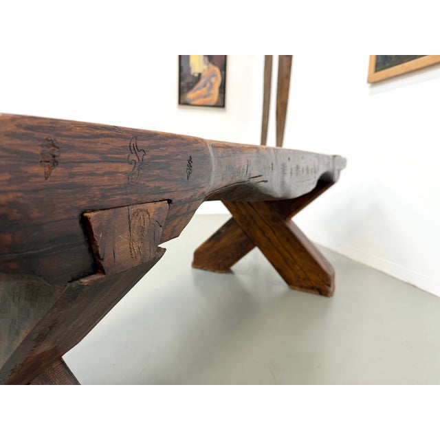Folk Art Brutalist Table in Oak, 1900s For Sale - Image 14 of 18