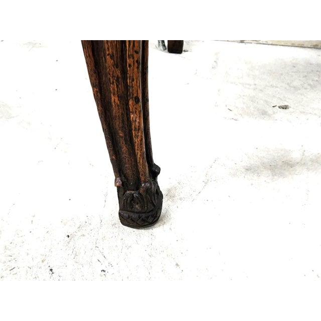 1940s Country French Side Table Leather Top Oak Antique For Sale - Image 5 of 12