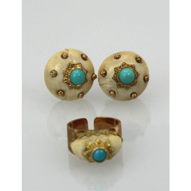Metal 1960s Buccellati 18k Brushed Yellow Gold & Turquoise Ring Size 7 For Sale - Image 7 of 8