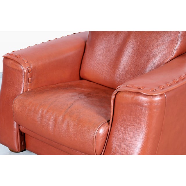 Wood Vintage Oversized Italian Leather Lounge Chairs by Formenti, 1980s For Sale - Image 7 of 12