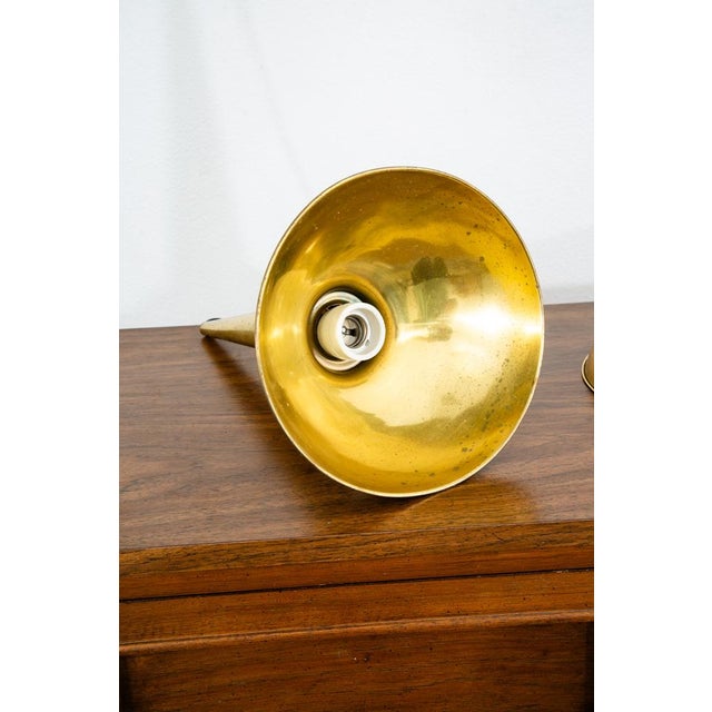 Metal Mid 20th Century Danish Modern Gold Brass Pendant Lights - a Pair Rewired For Sale - Image 7 of 12