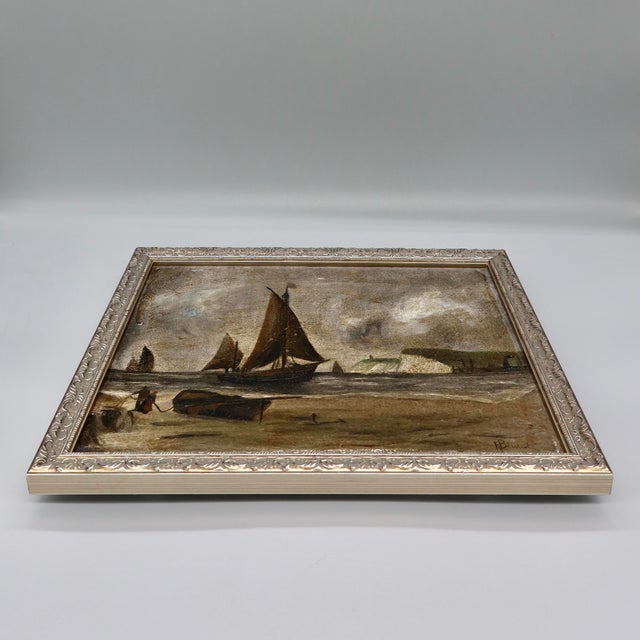 Antique French Oil Painting on Canvas — Signed Maritime Seascape, Circa 19th Century For Sale In Austin - Image 6 of 12