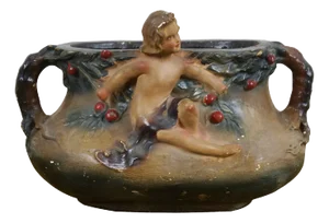 Mid 20th Century Nude Chalkware Figure Under Apple Tree Planter Cachepot