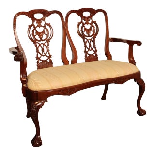 Late 20th Century Chippendale Style Carved Mahogany Settee For Sale