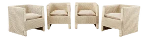 Set of Four Midcentury Painted Wicker Rattan Cube Chairs