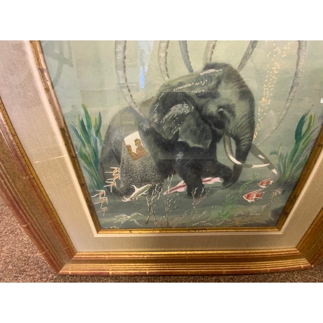 20th Century Surrealist Watercolor Elephant and Octopus For Sale - Image 4 of 7