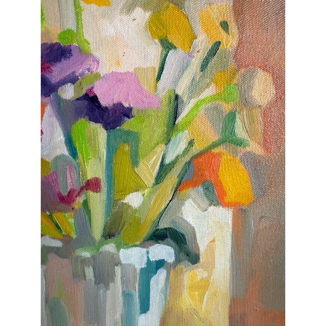 Vintage Midcentury Cubist Oil on Canvas Flowers Painting For Sale In Miami - Image 6 of 11