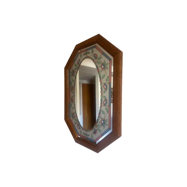 Wood Vintage Octagon Wall Mirror: 1980s Postmodern Leaf Design, Windsor Oak Frame For Sale - Image 7 of 12