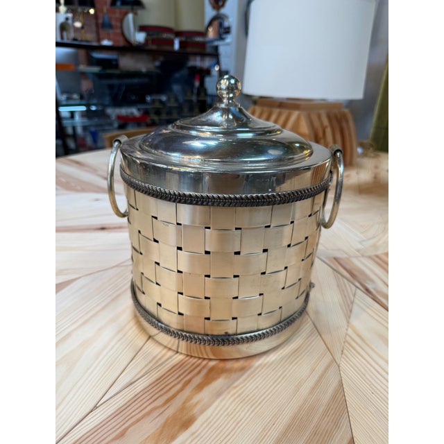 Vintage Silver-Plated Woven Metal Ice Bucket With Lid For Sale - Image 9 of 9