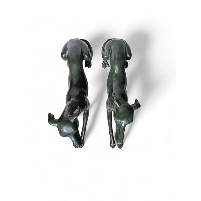Italian Greyhound Statues in Green Patinated Bronze, 1950s, Set of 2 For Sale - Image 6 of 12