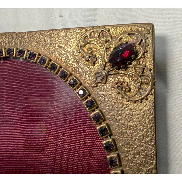 Metal Antique Ornate Purple Jeweled Bronze Ornate Picture Frame Oval Open Rectangle For Sale - Image 7 of 8