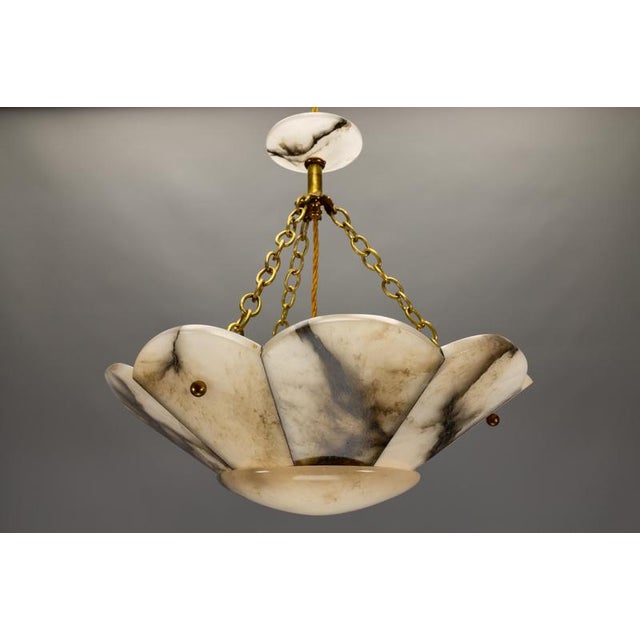 French Art Deco Alabaster and Brass Pendant Light with Segmented Shade, 1920s For Sale - Image 18 of 18