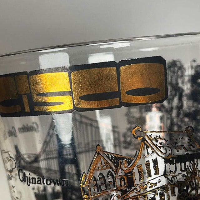 Glass 1970s Swanky Mid-Century Modern Barware Gilded San Francisco Souvenir Glasses - a Pair For Sale - Image 7 of 13