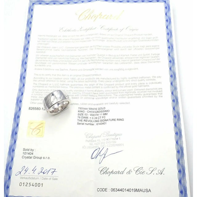 Chopard Chopard Chopardissimo 18k White Gold Diamond Signature Band Ring Size 6 Cert For Sale - Image 4 of 9