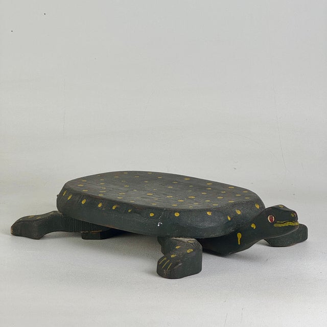 Mid 20th Century Vintage Folk Art Primitive Hand Painted & Carved Whimsical Turtle With Polkadots For Sale - Image 5 of 11