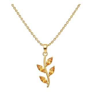 Citrine Vine Branch Pendant | Nature Inspired Marquise Leaf Pendant | Dainty Yellow Gemstone Charm Pendant For Sale
