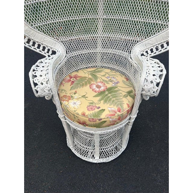 White 1970s Emmanuel Peacock Throne Chair, White Wicker With Cushion For Sale - Image 8 of 18