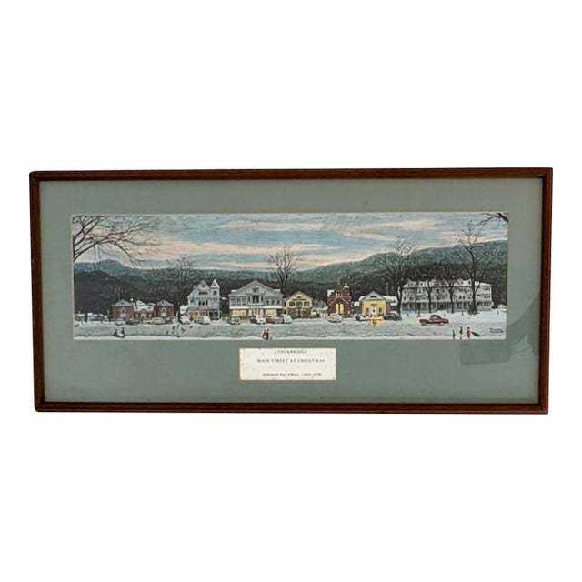 Vintage Norman Rockwell Stockbridge Main Street at Christmas Framed Offset Lithograph Print Reproduction For Sale