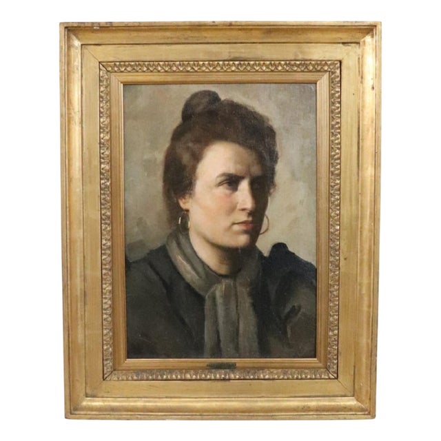 Nazzareno Sidoli, Female Portrait, Oil Painting on Canvas, Early 20th Century, Framed For Sale