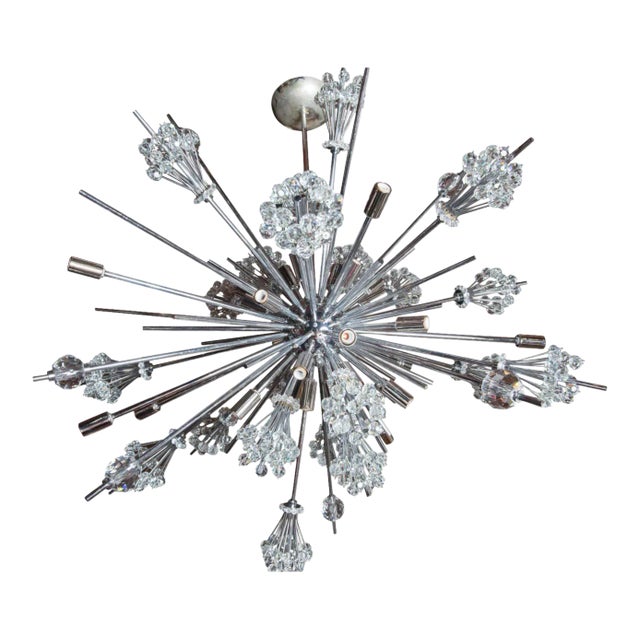 1960s J. & L. Lobmeyr Starburst Chrome & Crystal Chandelier by Hans Harald Rath For Sale