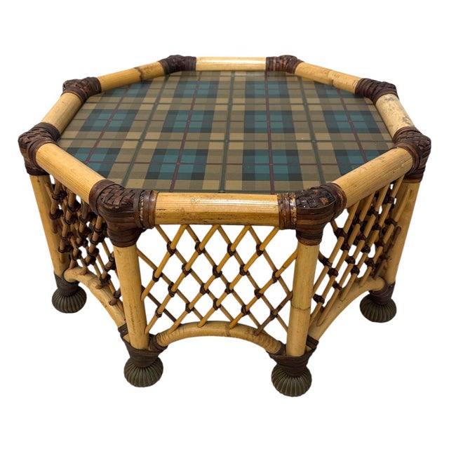 Mackenzie Childs Vintage Mackenzie Childs Rattan Leather Table For Sale - Image 4 of 9