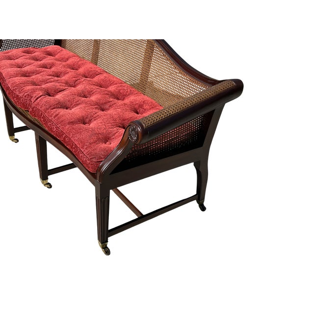 Authenticated Antique Federal Mahogany Caned Settee Sofa, Circa 1800–1815 – Serpentine Back, Reeded Scroll Arms & Original Brass Casters For Sale - Image 17 of 18