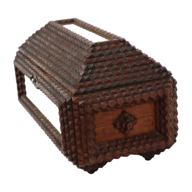 Antique Folk Art Tramp Art Box with Mirrors, 1890s For Sale - Image 4 of 16