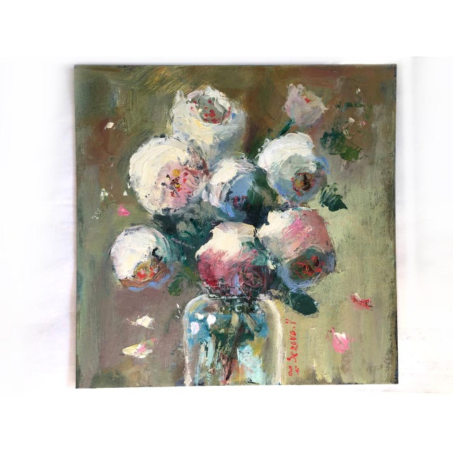 Framed Floral White Flowers Peonies Bouquet Original Painting by Valeriya Serova For Sale - Image 11 of 14