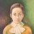 Textile Vintage 1960s Italian Green-Toned Portrait Oil Painting For Sale - Image 7 of 14