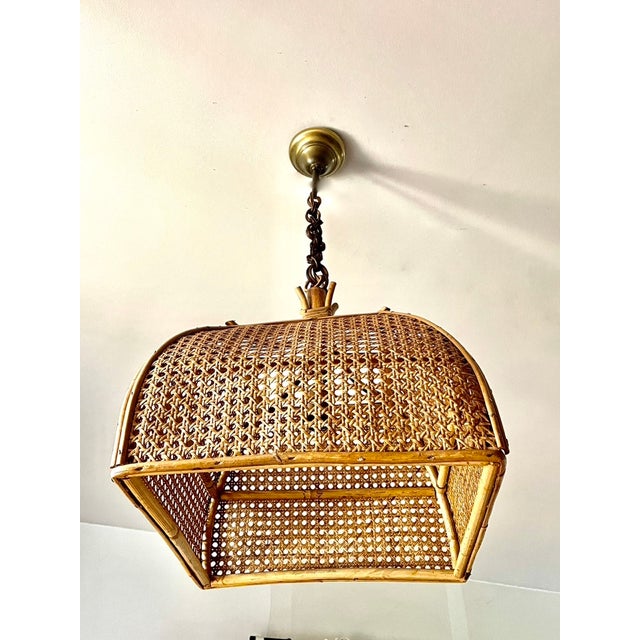 Rattan Cane Pendant Light, 1970s For Sale - Image 4 of 9