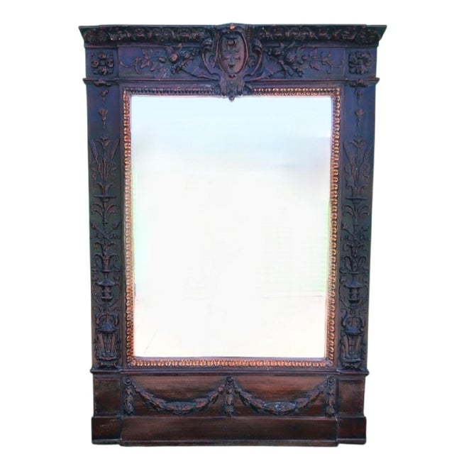An incredible massive French estate pier style wall or floor mirror. The mirror features a faux bois decorative faux...