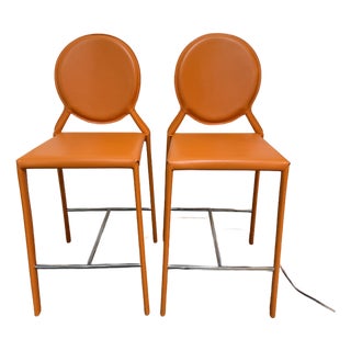Euro Style Isabelle Orange Counter Stools, Pair For Sale