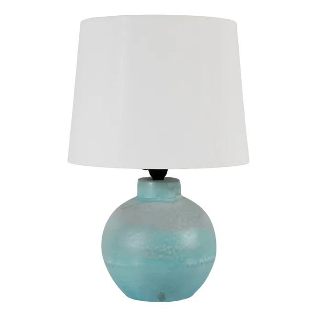 Art Deco Danish Ceramic Table Lamp with Light Turquoise Glaze, 1940s For Sale