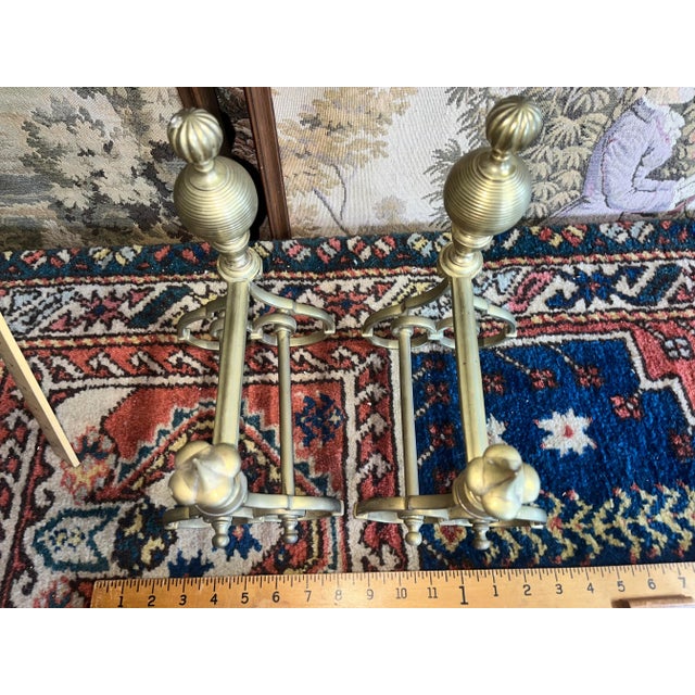 Vintage Mid 20th Century Solid Brass Andirons - a Pair For Sale In Los Angeles - Image 6 of 9