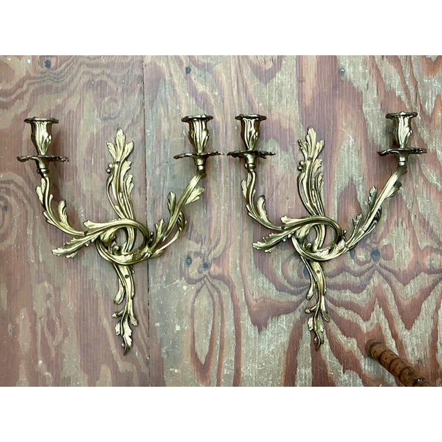 Vintage French Rococo Style Metal Wall Candle Sconces - Pair For Sale - Image 9 of 16