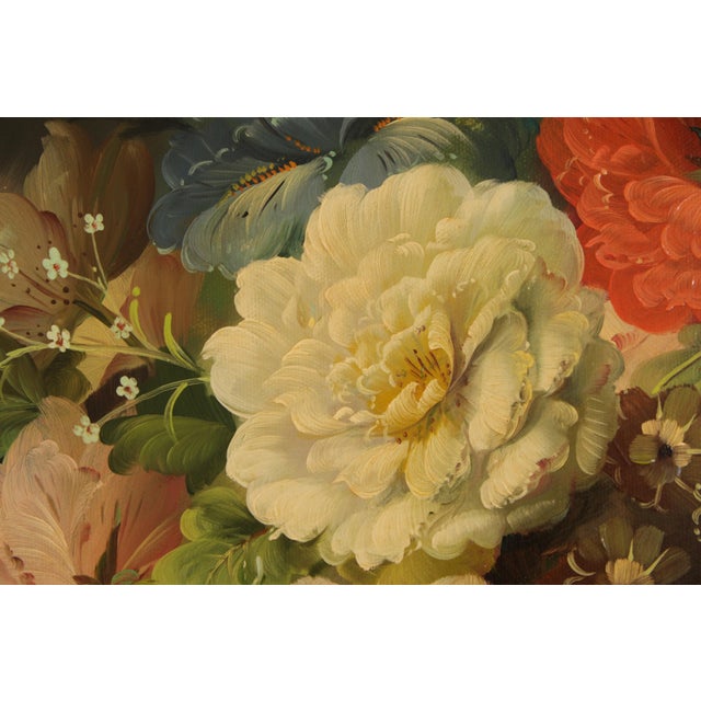 Artist Signed Framed Floral Still Life Oil Painting on Canvas For Sale - Image 4 of 14