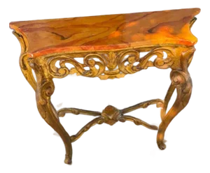 Small Antique Gilt Italian Faux Marble Top Console Table Serpentine Front