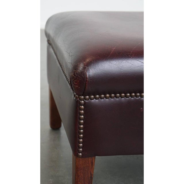 Animal Skin Bordeaux Cowhide Leather Ottoman For Sale - Image 7 of 12
