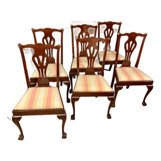 Set of 6 Vintage Philadelphia Pennsylvania Chippendale Ball & Claw Mahogany Dining Chairs Scalamandre Seats For Sale