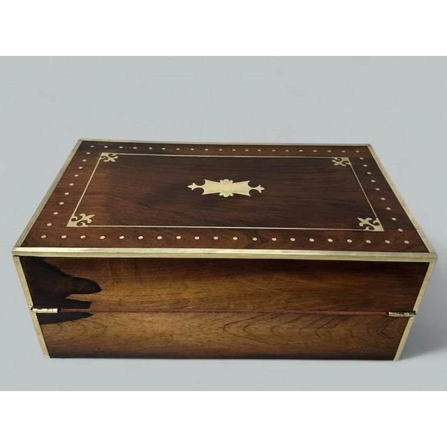 Antique Regency Brass Bound Traveling Desk Wooden Mahogany Writing Slope Regency For Sale - Image 6 of 11