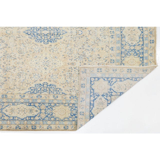Persian Antique Persian Kerman Wool Area Rug - Pale Blue and Ivory Medallion 10x15 For Sale - Image 3 of 11